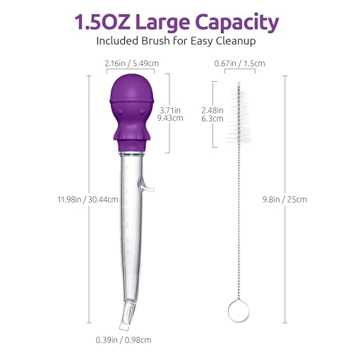 U-Taste 1.5oz Angled Turkey Baster - 228.2ºF Heat Resistant Food Grade Tritan and Silicone Large Octopus Bulb Baster Set with Cleaning Brush for Cooking Basting Meat Poultry Beef Chicken (Purple) - color: Purple