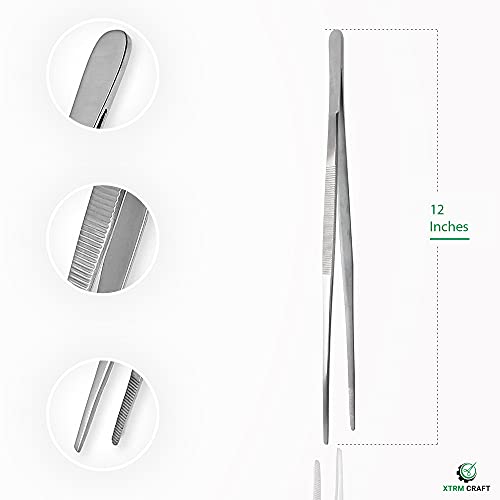 Thumb Dressing Forceps, Mulipurpose Tweezer Stainless Steel, Serrated Tip Straight 12 Inch - size: 12"