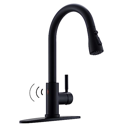 WEWE Black Kitchen Faucet, Touchless Kitchen Faucet with Pull Down Sprayer - Matte Black Single Handle Kitchen Faucets Hands-Free Activated Stainless Steel Kitchen Sink Faucet - color: Matte Black, style: Contemporary