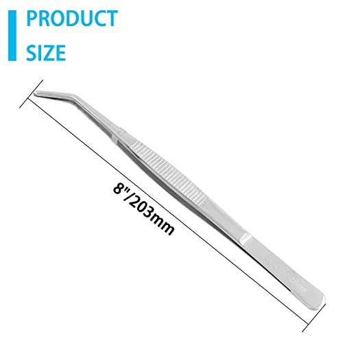 Bonsicoky 1Pcs 8 Inch Stainless Steel Tweezer, Long Tweezers with Precision Serrated Curved Tips, Non-slip Multitool Tweezer for Cooking, Repairing, Medical, Garden - size: 8" (Curved)