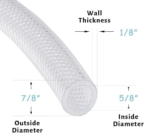DAVCO Braided Clear Vinyl Tubing 5/8" ID 100 ft PVC Reinforced Plastic Hose | Heavy Duty, with 2 Stainless Clamps, Flexible, High Pressure, Poly Braided Reinforced Plastic PVC Tube, Non-toxic, BPA Free - size: 5/8"ID, style: 100 Feet