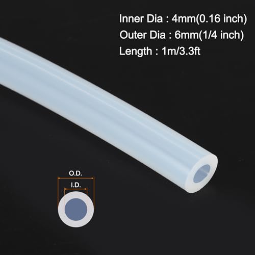MECCANIXITY 3.3ft Clear Silicone Rubber Tubing 1/4" OD Plastic Tube Flexible Air Hose for Brewing, Wine Making, Pump Siphon, 4mm x 6mm, with 2pcs Clamps - color: Clear, size: 4mm x 6mm