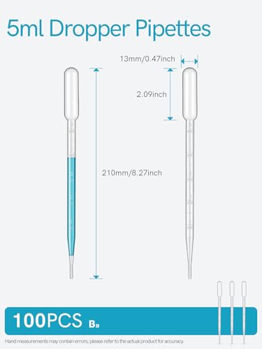 5ML Pipettes Dropper 100PCS, Disposable Plastic Transfer Pipettes for Accurate Liquid Transfer, Perfect for Essential Oils, Resin, DIY Art, Lab Scientific Experiments, Measuring, Science Class - size: 5.0ml-100PCS
