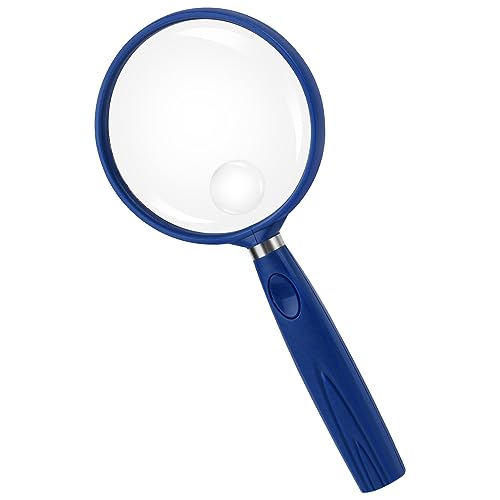 Feosky Handheld Reading Magnifier, 3X Magnifier, 75mm Shatterproof Lens, Non-Slip Handle for Adults Close Work, Seniors Reading and Nature Exploration, Hobby Observation (Blue) - color: Blue01, size: 75mm