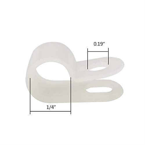 Cable Clamp R-Type Cable Clip Wire Clamp 1/4-inch Nylon Screw Mounting Cord Fastener Clips with Screws for Wire Management - White - 50 Pcs - size: 1/4" White