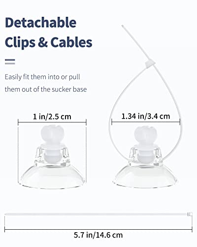 Pawfly 40 Pack Aquarium Suction Cups with Clips and Adjustable Zip Ties Cables Fish Tank Tools for Binding Moss Holding Airline Tubing Decorations Shrimp Nests and Reptile Hammocks