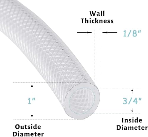 DAVCO 3/4" ID × 5 ft Clear Braided Plastic Vinyl Tubing Flexible High Pressure Reinforced PVC Hose - size: 3/4"ID, style: 5 Feet