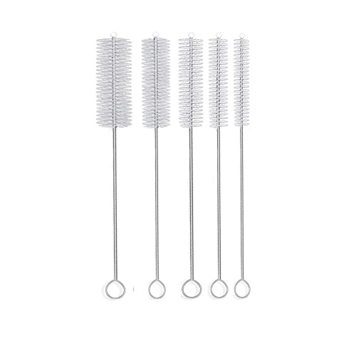 10" Tube Brush Set - 5-Pack Large Nylon Straw Cleaner White | 5 large diameter nylon brushes, Flexible stainless steel handles, Perfect for reusable straws water bottles and tumblers - color: White, size: Large 5 Pack (8mm 12mm 16mm 20mm 24 mm)