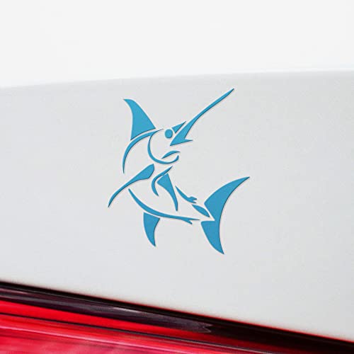 2 Pcs - Decal Stickers of Stylized Marlin Fish (Azure Blue) Premium Waterproof Vinyl Decal Stickers for Laptop Phone Accessory Helmet Car Window Mug Tuber Cup Door Wall ANDSKUS512502BE070722 - color: Azure Blue, size: 4.8'' x 5.6''