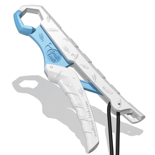 SNAIL TRAIL 7.5''/9'' Floating Fish Gripper, Fishing Grabber, Catfish Mouth Pliers, Caught Bass Holder, Digital Scale Hook Clamp, Saltwater Lip Grip Tool with Lanyard, Gifts for Men - color: White-blue