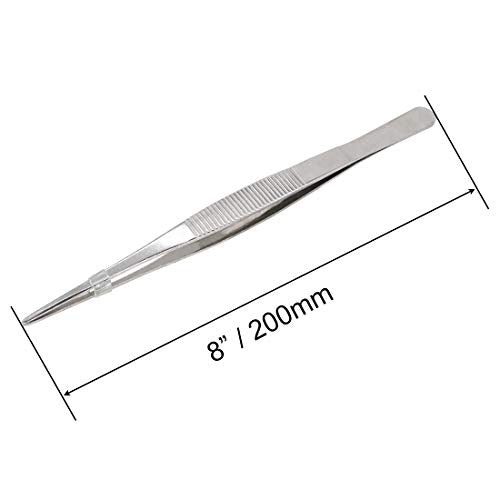 8 Inch Stainless Steel Tweezers with Straight Serrated Tip Multipurpose Forceps for Craft Repairing 2 Pack - size: 8 Inch