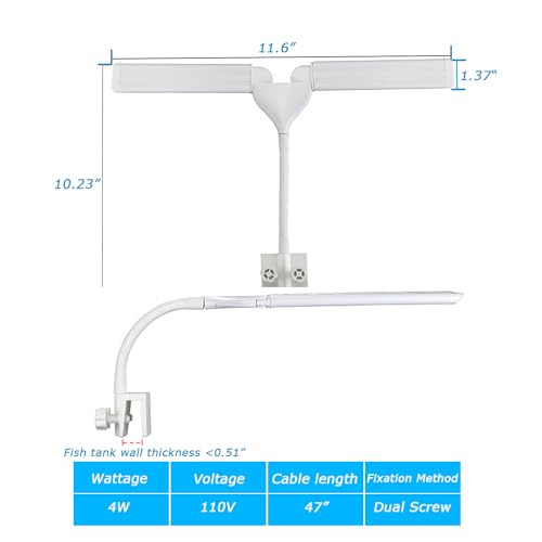 LED Aquarium Light Full Spectrum Clip Fish Tank Light Plants Light Double Swing Arm Light 4W Suitable for 2-10 Gal Fish Tank - size: 4W For 2-10 Gal Fish Tank