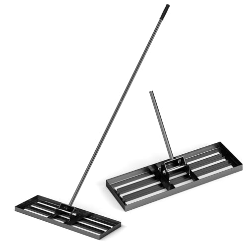 Goplus Lawn Leveling Rake, 30" x 10" Heavy Duty Level Lawn Tool w/ Ergonomic Handle for Soil, Effort-Saving Landscape Rake for Garden, Backyard, Golf Course, Farm, Pasture, Black - style: 30" x 10", Black