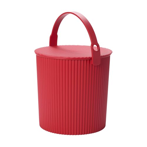 Hachiman Large Bucket - 2.6 Gallon Heavy Duty Bucket with Lid and Handle - Hands-Free Filling - Easy to Stack and Store - Indoor Outdoor Use - 10.4" x 11.1" - Red - color: Red, size: Large