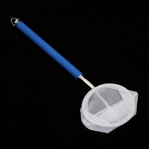 20-57.5cm Stainless Steel Adjustable Aquarium Fish Shrimp Net with Wall Hook Expandable Fishing Net for Tank Cleaning and Hexapod Catching - style: Blue Round Net