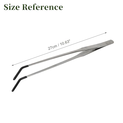 Reptile Feeding Tongs, Stainless Steel Lizard Feeding Tongs, Aquarium Curved Feeding Tweezers for Reptiles with Rubber Tip, Terrarium Feeding Tongs 10.63" L, Black Silver Tone - color: Black, size: 10.63"