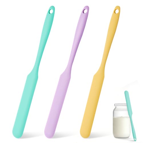 3 Pcs Silicone Jar Spatula Set, Sourdough Spurtle, Jar Scraper, Long Handle Thin Spatulas, Perfect for Jars, Bottles, Containers, Mixing, Scraping, Spreading Jam, Cake Icing and Sourdough Tools. (3)