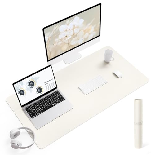 YSAGi Non-Slip Leather Desk Pad, Desk Matt for Desktop, Waterproof Laptop Computer Keyboard Mat, Table Protector Blotter Mat, Large Mouse Pad for Office/Work/Home/Decor(Cream, 35.4" x 17") - color: Cream, size: 35.4" x 17"