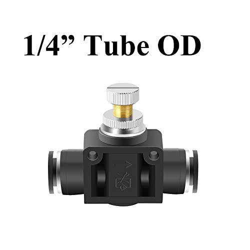 Beduan 1/4" x 1/4" Tube OD Air Flow Control Valve with Push-to-Connect Fitting Speed Controller Union Straight SCF-1/4 (Pack of 5) - size: 1/4" Tube OD(5Pcs)