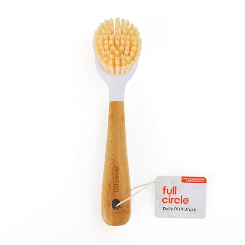 Full Circle Daily Dish Brush-Bamboo Handle Dish Brush–Sustainable Kitchen Cleaning with Tough Bristles-Natural Dish Scrubber,Nonstick & Cast Iron Cleaner-Long Handle Brush for Dishes,Pots,and Pans
