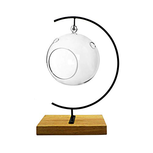 YY YEARCHY Ornament Display Stand Metal Stand Terrarium Air Plant Stand Flower Pot Holder Iron Pothook Stand for Hanging Glass Globe Ball (G rectangle wood) - color: Black, size: 11"x6.3"x3.1"