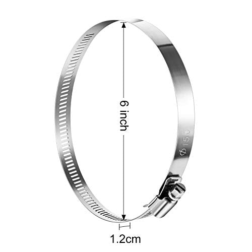 Boao 4 Pieces 6 Inch Adjustable 304 Stainless Steel Duct Clamps Worm Gear Hose Clamp for Pipe, Intercooler, Plumbing, Tube and Fuel Line - size: 6 Inch