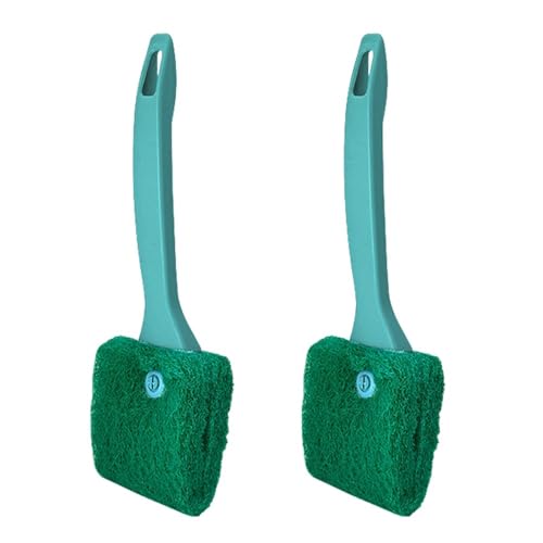 MiOYOOW Fish Tank Cleaning Brush, 2Pcs Aquarium Algae Scraper Double-Side Sponge Scrubber Cleaner with Extended Curved Handle for Fish Tank Glass Cleaning