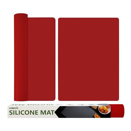 Silicone Mat for Kitchen Counter, Silicone Mat Trimable to Size (Red, 23.6×15.7inch-2PCS), BPA-Free Silicone Placemat, Heat-Resistant NonSlip Table Mat for Air Fryer, Countertop Protector Mat - color: Red, size: (L - 23.6''x 15.7‘’x 0.05'')
