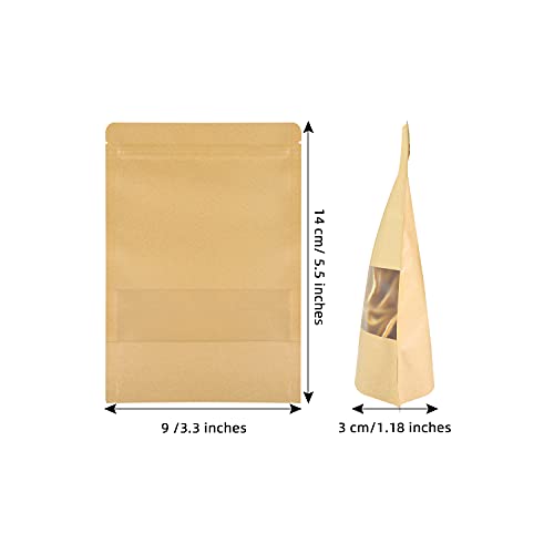 100 Pcs Kraft Stand Up Pouches 3.5 x 5.5 Inch Resealable Zip Lock Food Storage Bags with Matte Window for Packaging - color: 3.5x5.5 Inches