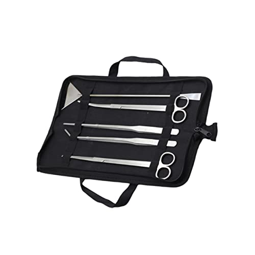 5pcs Aquarium Plant Maintenance Tool Stainless Steel Scissors Tweezers Scraper for Aquascaping Includes Canvas Storage Bag for Freshwater Tanks