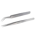 Best Eyelash Extension Tweezer Set - FEITA Pro Straight & Curved Pointy Precision Fine Tip Tweezers for Lash Extensions - Silver - 2Pcs - color: Straight & Curved Tip 2pcs