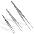 Bonsicoky 3Pcs Stainless Steel Tweezer Set (8" 10" 12"), Long Tweezers with Precision Serrated Straight Tips, Non-slip Multitool Tweezer for Cooking, Repairing, Medical, Garden - size: 8" 10" 12" (1 Set)