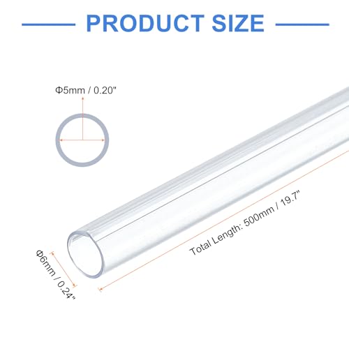 uxcell 10 Pcs Clear Plastic Rigid Tubing 5mm ID x 6mm OD, 0.5 Meters Length Round Polycarbonate Tubing for Aquarium Water Pipe, Water Cooling System, Plumbing - size: 5mm x 6mm