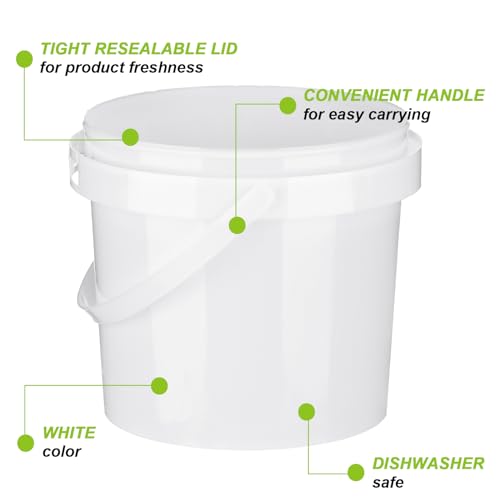 Gerrii 10 Pack White Plastic Bucket with Handle and Lid Food Storage Bucket Containers All Purpose Pail for Multipurpose Paint Water Art Crafts Projects Garage Organization (White,1.5 Quart) - color: White, size: 1.5 Quart