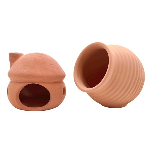 M2cbridge Natural Clay Pottery Ceramic Jar Vase Cichlid Small Fish Shrimp Aquarium Decor to Play Hide Breed Habitat (Red Clay, 2pcs) - color: Red Clay, 2pcs