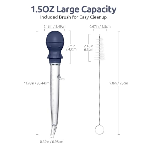 U-Taste 228.2℉ Heat Resistant Food Grade 1.5oz Angled Turkey Baster, and 18/8 Stainless Steel Square Measuring Spoons Set of 8 (Midnight Blue+Silver)