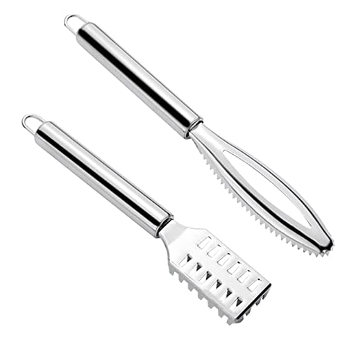 Fish Scaler Remover, Fish Scales Scraping Tool, Fishes Scaler Scraper with Grip Handle Fast Cleaning Skin Steel Brush Fishes Peeling Scraper(COLOR:Silver)