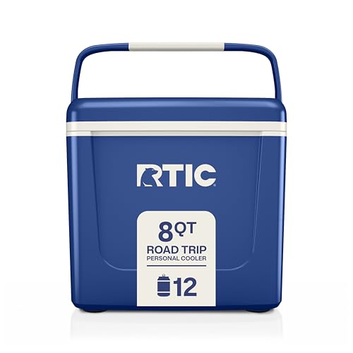 RTIC 8 QT Road Trip Personal Cooler, Small, Compact, Insulated, Portable Ice Chest Box for Food, Drink, Beverage, Beach, Camping, Picnic, Fishing, Boat, 12-Can Capacity - color: Cobalt & White