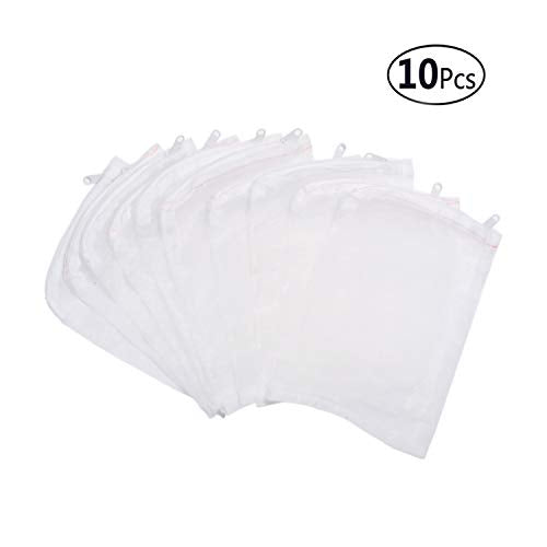 Aquarium Filter Media Bag - 10 Pcs Durable Nylon Fine Mesh with Zipper for Koi Pond, Canister, Fish Tank Filter, Pellet Carbon, Bio Balls, Ceramic Rings (6 x 8 Inch)