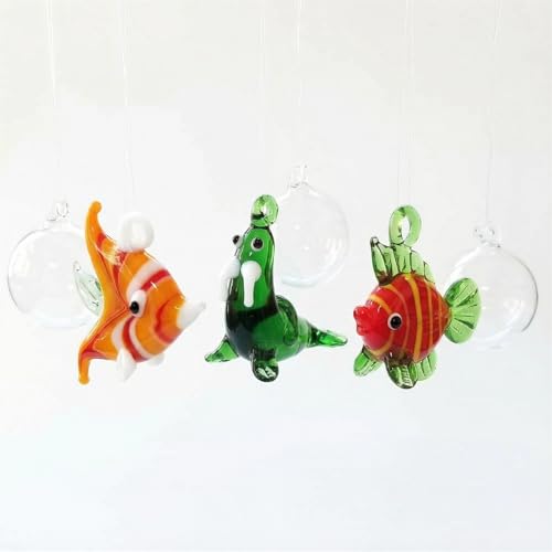 Hand Blown Glass Fish Figurines with Floats, Set of 3 Small Tropical Sea Animal Decor (A) - color: Multi-colour -a