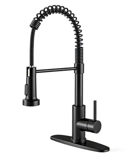 Black Kitchen Faucet with Pull Down Sprayer Stainless Steel Commercial Single Handle Classic Spring Pull Out Kitchen Sink Faucet for Pot Filler Farmhouse Camper Bar Laundry Room 866080R - color: B - Black