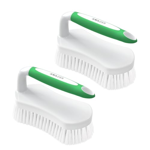 Amazer Scrub Brush for Cleaning Comfort Grip Shower Scrubber Stiff Bristles with Handle Heavy Duty Cleaner Brush for Tub Sink Carpet Floor - Pack of 2 (Green+Green) - color: Green+green