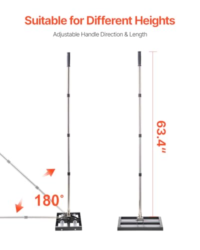 VEVOR Updated Lawn Leveling Rake with Roller, 17'' x 10" Stainless Steel Lawn Leveler with 63.4'' Adjustable Handle, Heavy Duty Yard Leveling Rake, Effort Saving Lawn Leveling Tool for Yard Golf Court - size: 17"x10", style: with Roller: Stainless Steel