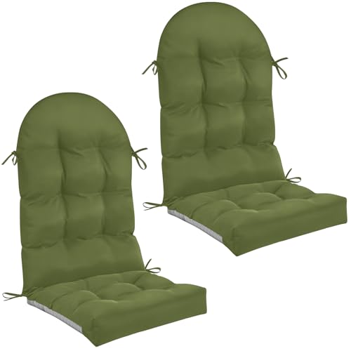 Geelin 2 Pcs Outdoor Patio Chair Cushion Thick High Back Adirondack Chair Cushion Tufted Weather & Fade Resistant Anti-Slip Outside Rocking Chairs Pads with Ties, 44 x 19 x 4 Inch (Moss Green) - color: Moss Green
