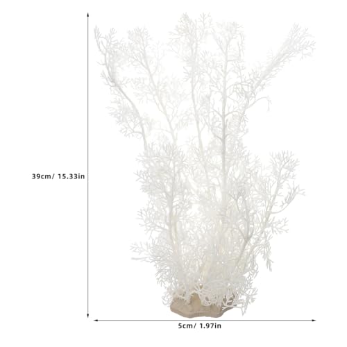 DOITOOL Artificial Fish Tank Plants - 2 PCS Plastic Aquarium Decorations White Fish Tank Accessories Aquarium Decor Plastic Plants - 15.33 inch Tall (White)