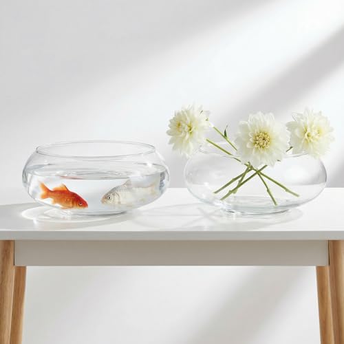 ZENFUN 2 Pack Glass Vase Bowl, 6"/ 8" Wide Mouth Flower Vase Round Terrarium, Glass Hydroponic Planter Floral Container Clear Fish Bowl for Table Centerpiece, Wedding Event, Home Decoration