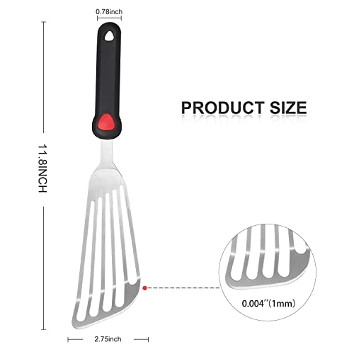 KSENDALO Thin Flexible & Sturdy Fish Spatula Stainless Steel for Kitchen Cooking Use Fish Spatula Egg Flipper Bbq Flipper Stainless Steel Blade Silicone Handle Heat Resistant Dishwasher Safe-Silver