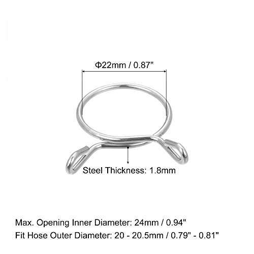 uxcell Fuel Line Hose Clips, 20pcs 22mm ID Fit 23.5-24mm OD Hose 304 Stainless Steel Water Pipe Air Tubing Spring Hose Clamps for Motorcycle Scooter - size: 22mm