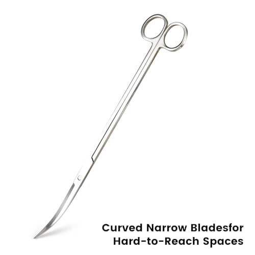 12" Stainless Steel Aquarium Scissors, Curved Long Aquatic Plant Trimming Scissors for Aquascaping, Fish Tank & Terrarium Maintenance in Fresh & Salt Water (Silver)