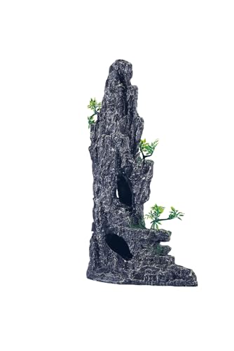 Large Fish Tank Decorations - Mountain View Aquarium Ornament with Tree House Cave - color: D